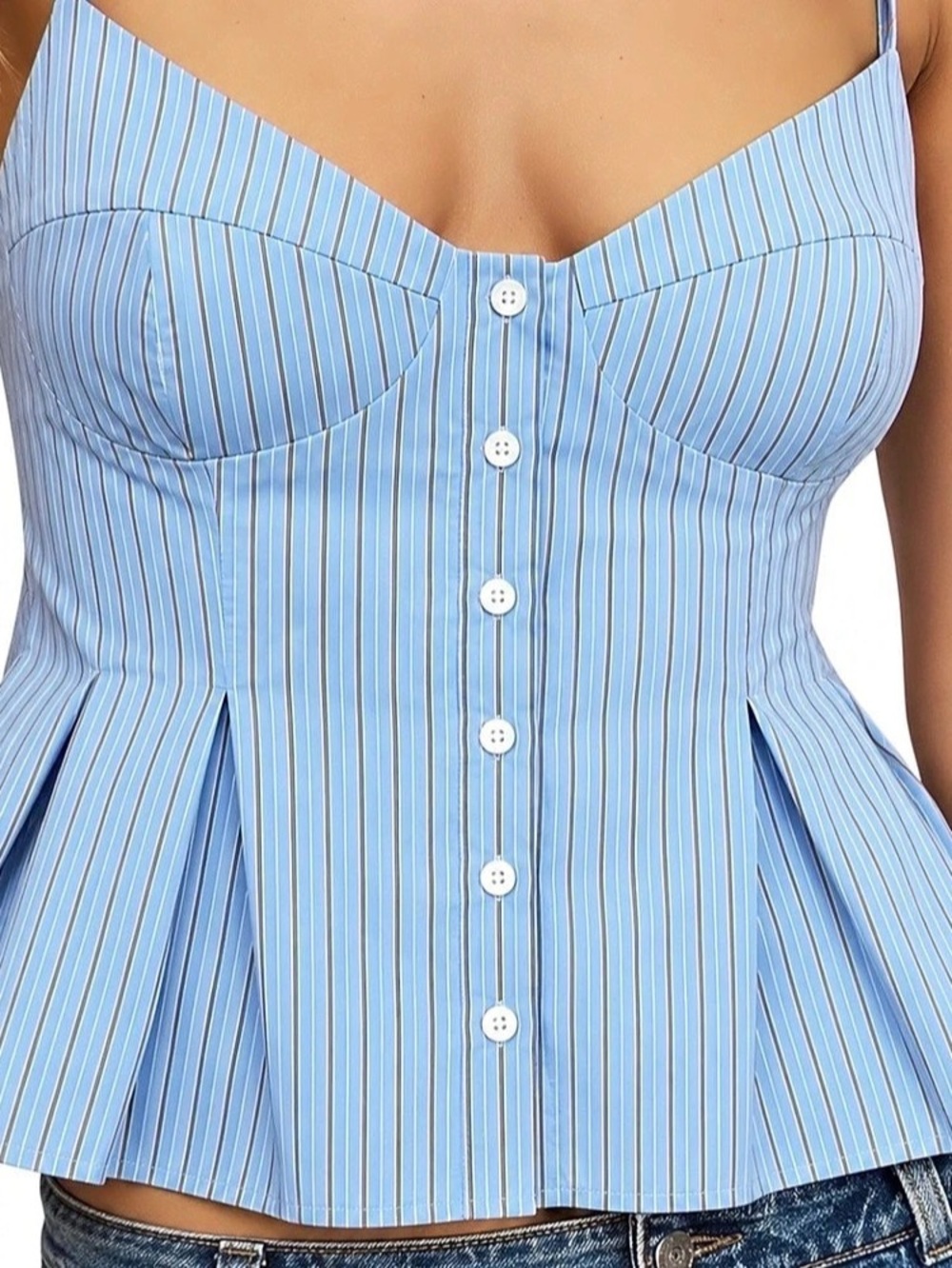 Zara Blue & Tan Striped Bustier
Peplum Button Down Cami Top Size M